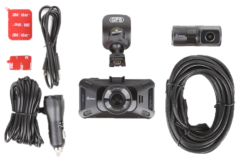 Câmera de carro DOD GS980D - conteúdo do pacote