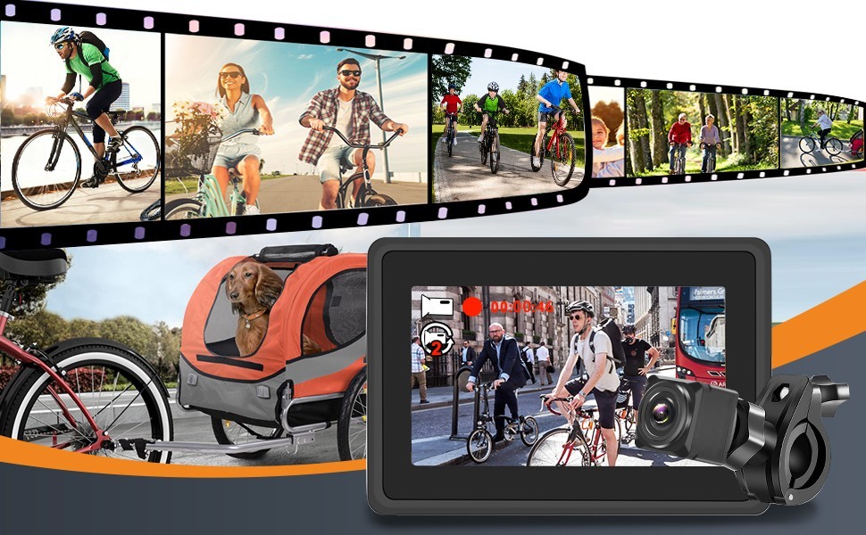 Câmera traseira para bicicleta (bicicleta) com monitor com possibilidade de gravação