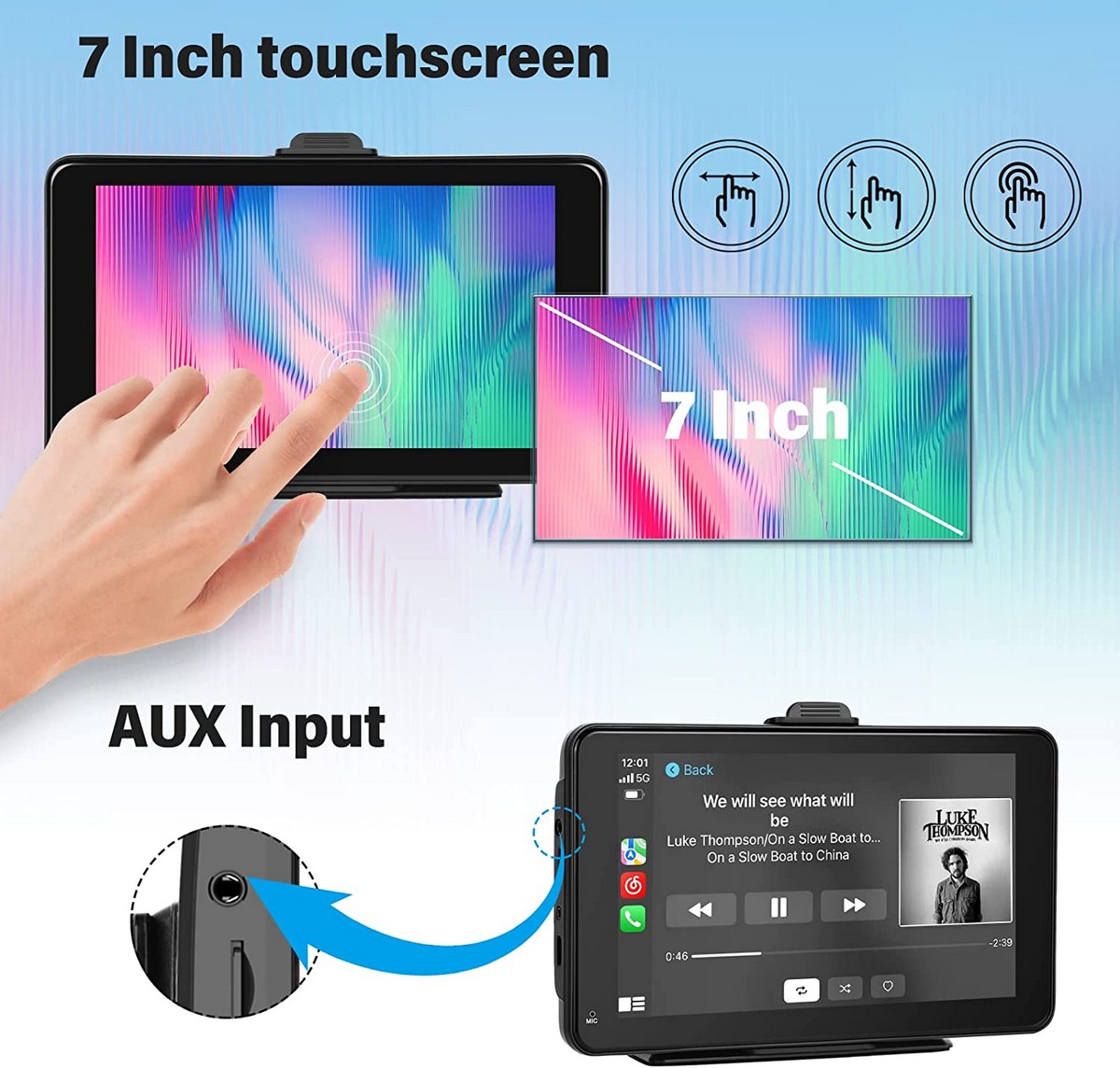 Monitor touch screen de 7 polegadas para câmeras de ré + espelhamento de imagem