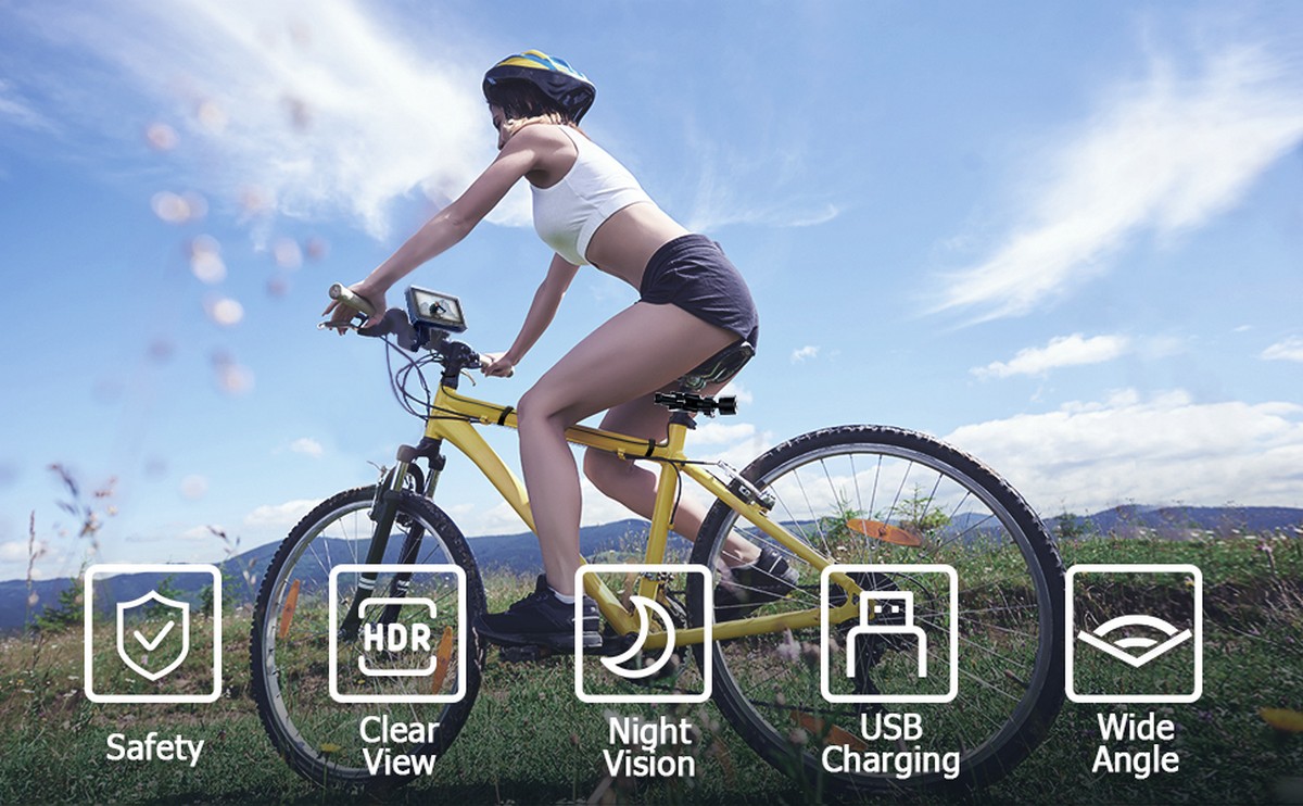 câmera de segurança de bicicleta com monitor