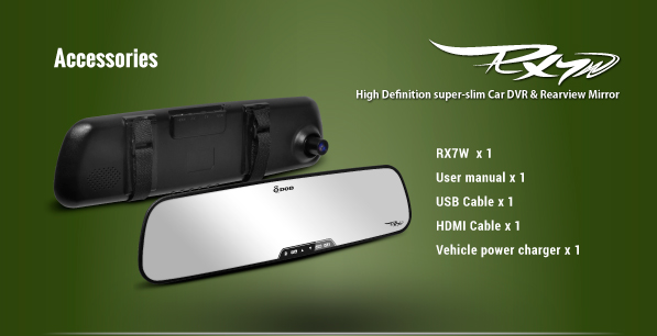 A câmera no carro no espelho retrovisor DOD RX7W