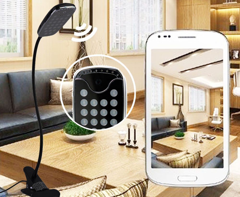 Candeeiro de mesa LED com câmera escondida, WiFi