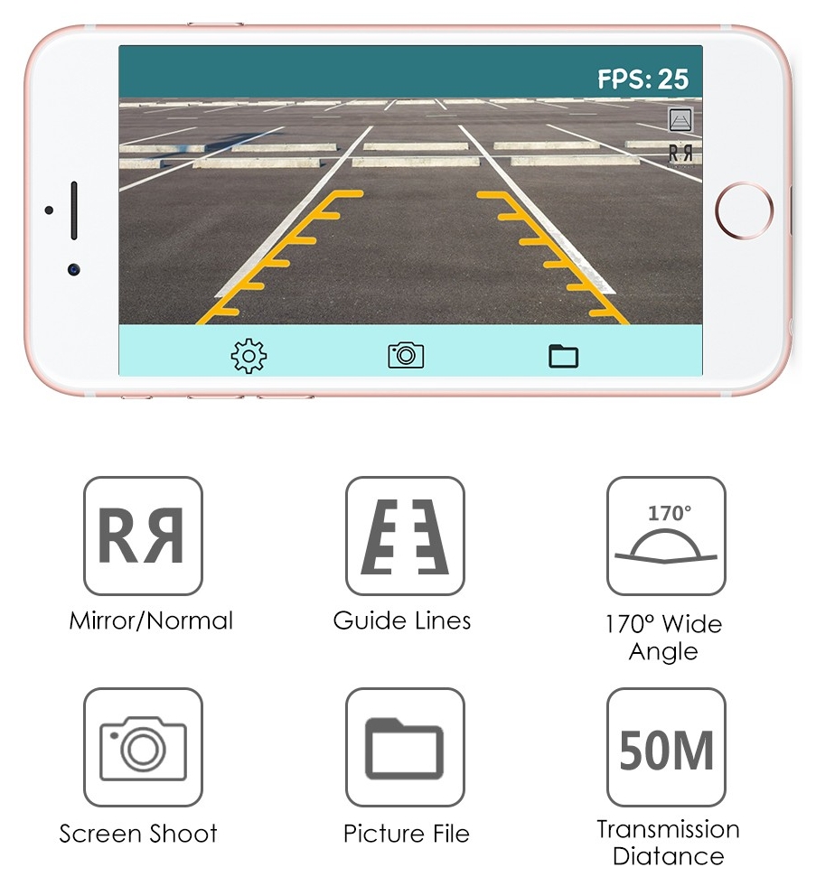 câmera de estacionamento sem fio para aplicativo móvel de carro