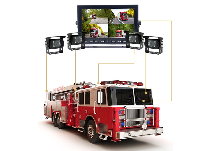 montagem de câmera e monitor para um caminhão de bombeiros