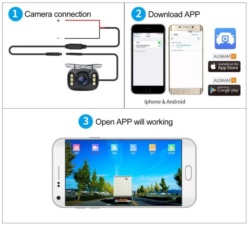 câmera traseira para carro wifi smartphone