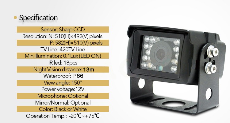 câmera de ré universal IR LED 13m