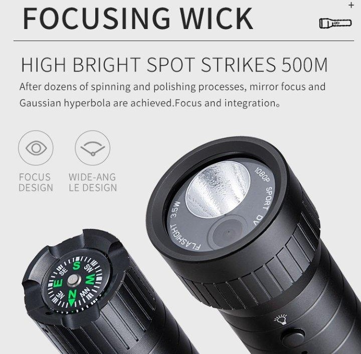 lanterna com espião câmera full hd + iluminação led