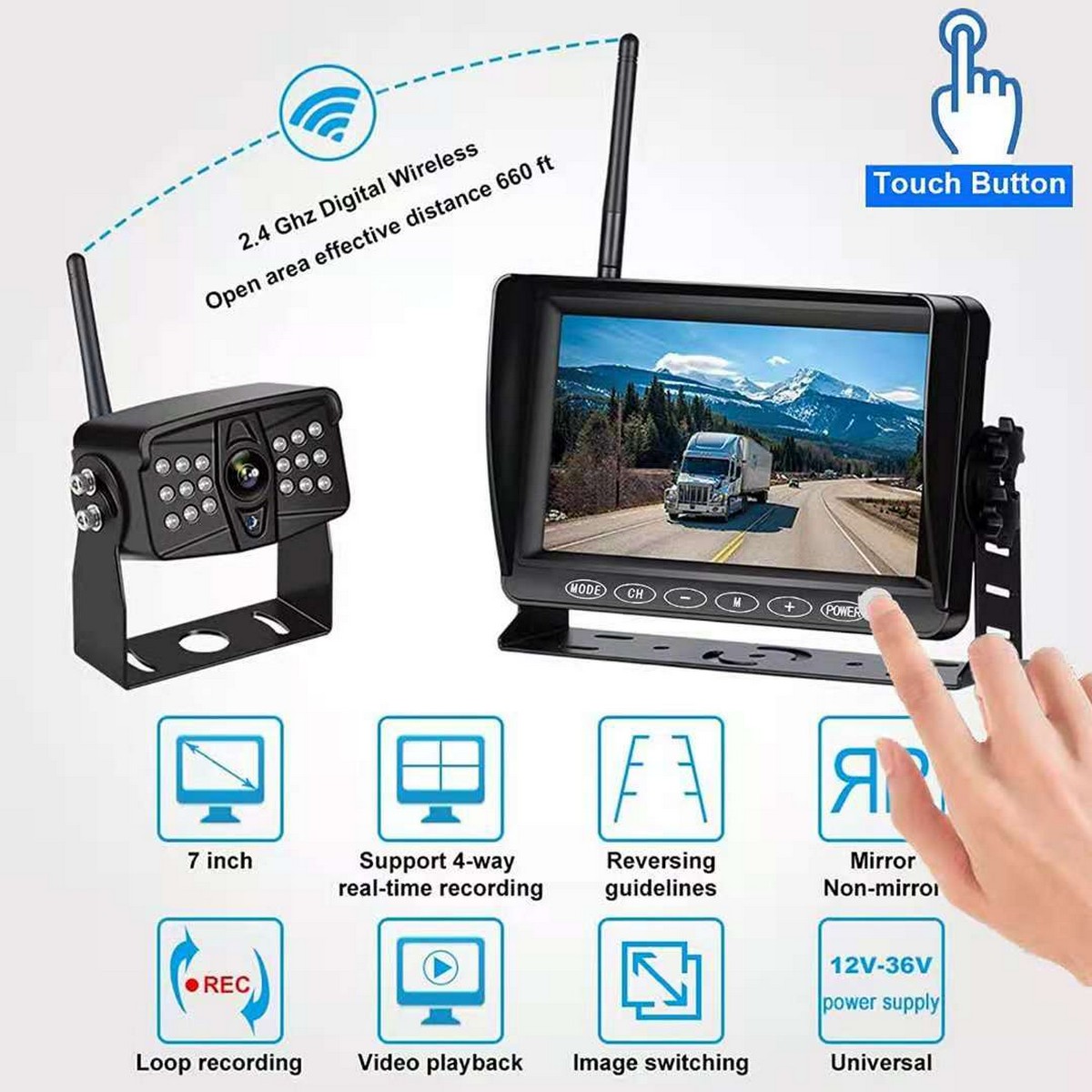 câmera de estacionamento sem fio com monitor sem fio (wifi)